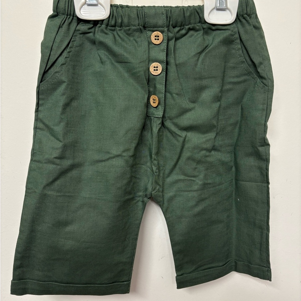 NWT Boy’s Olive Green Linen Set from Sofia Mila boutique 4/5T - Picture 3 of 5